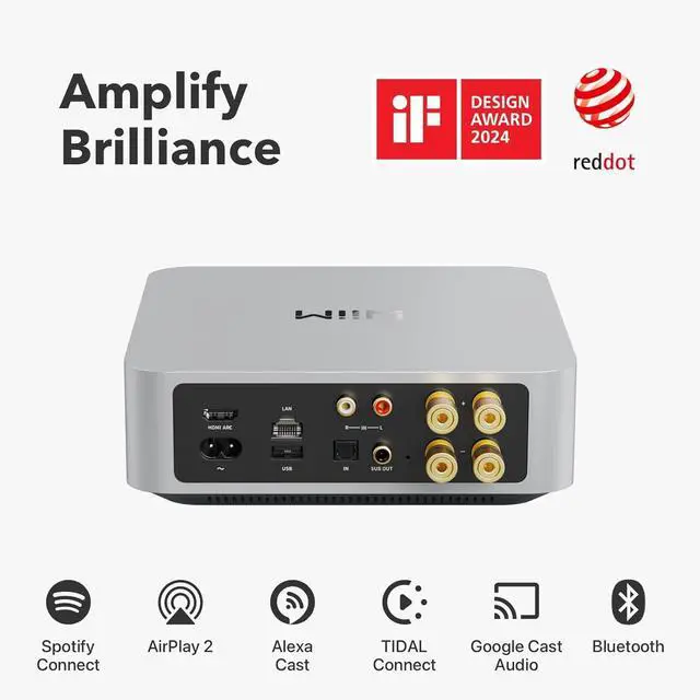 Alt view image 2 of 7 - Multiroom Streaming Amplifier | Compatible with AirPlay, Google Cast, Alexa | HDMI, Voice Control | Stream from Spotify,  Music, Tidal & More | Silver