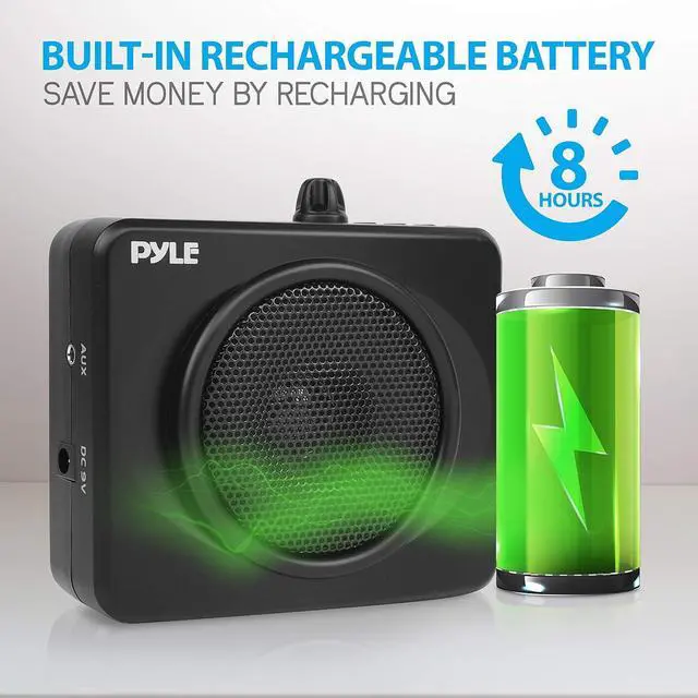 Alt view image 3 of 7 - Portable Waist-Band PA Speaker System - Compact Voice Amplifier and Headset Microphone Set with Built-in Rechargeable Battery, MP3/USB Playback, AUX, Power Adapter, Strap, Belt Clip PWMA60UB