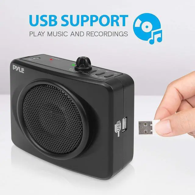 Alt view image 4 of 7 - Portable Waist-Band PA Speaker System - Compact Voice Amplifier and Headset Microphone Set with Built-in Rechargeable Battery, MP3/USB Playback, AUX, Power Adapter, Strap, Belt Clip PWMA60UB
