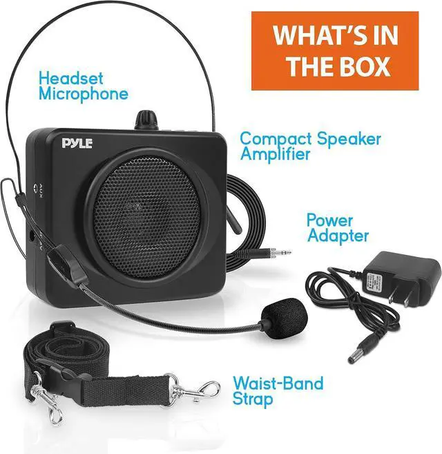 Alt view image 7 of 7 - Portable Waist-Band PA Speaker System - Compact Voice Amplifier and Headset Microphone Set with Built-in Rechargeable Battery, MP3/USB Playback, AUX, Power Adapter, Strap, Belt Clip PWMA60UB