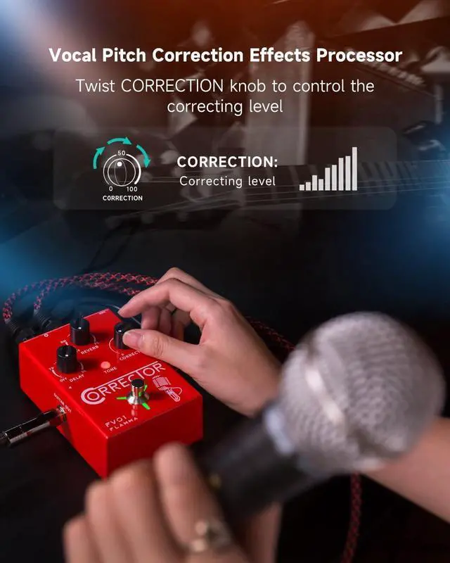 Alt view image 2 of 7 - FV01 Vocal Effects Processor Pitch Correction Voice Pedal Vocal Stompbox Microphone Amplifier for Singer Live Singing Streaming Recording with Delay Reverb Acoustic Guitar Playing