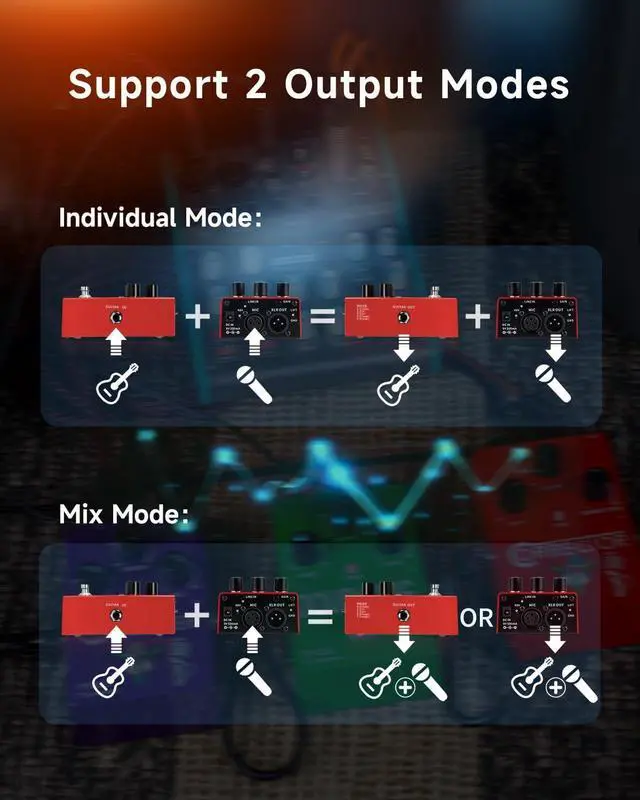 Alt view image 6 of 7 - FV01 Vocal Effects Processor Pitch Correction Voice Pedal Vocal Stompbox Microphone Amplifier for Singer Live Singing Streaming Recording with Delay Reverb Acoustic Guitar Playing