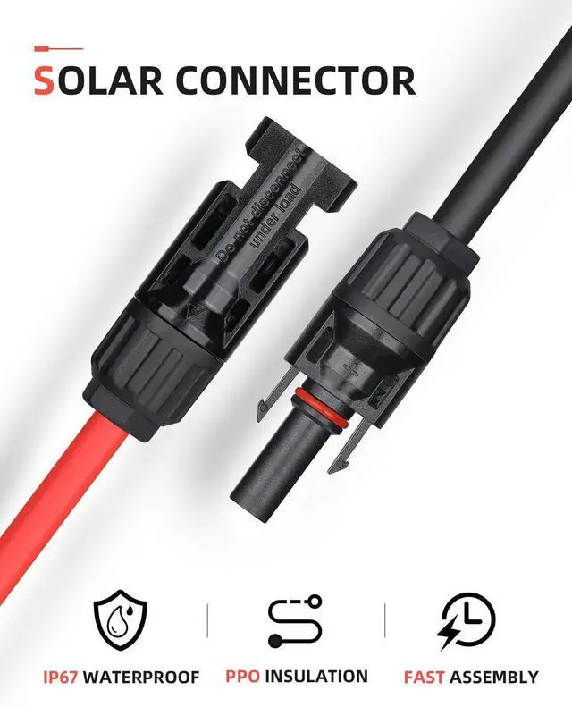 Alt view image 4 of 7 - 40 Feet 10AWG Solar Extension Cable with Female and Male Connector with Extra Pair of Connectors Solar Panel Adaptor Kit Tool (40FT Red + 40FT Black)