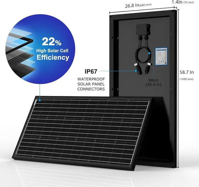 Alt view image 2 of 6 - 200 Watt 12V Monocrystalline Solar Panel with Solar Connectors, High Efficiency Module PV Power for Battery Charging Boat, Caravan, RV and Any Other Off Grid Applications(1 Pack)