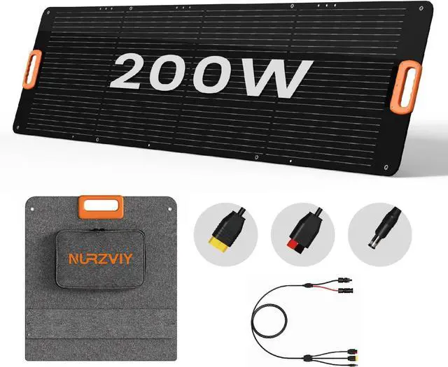 Main image of Portable Solar Panel 200 Watt Foldable 200W Solar Cell Solar Charger for Power Station, Waterproof w/Adjustable Kickstand XT60 Anderson DC 8mm Connector for Camping, Off Grid Living