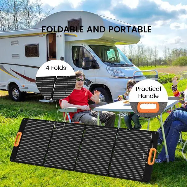 Alt view image 4 of 7 - Portable Solar Panel 200 Watt Foldable 200W Solar Cell Solar Charger for Power Station, Waterproof w/Adjustable Kickstand XT60 Anderson DC 8mm Connector for Camping, Off Grid Living