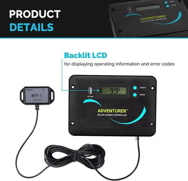 Alt view image 4 of 7 - 400 Watts 12 Volts Monocrystalline Solar RV Kit Off-Grid Kit with Adventurer 30A PWM LCD Charge Controller+ Mounting Brackets+ Male and Female Connectors+Solar Cables+Cable Entry housing