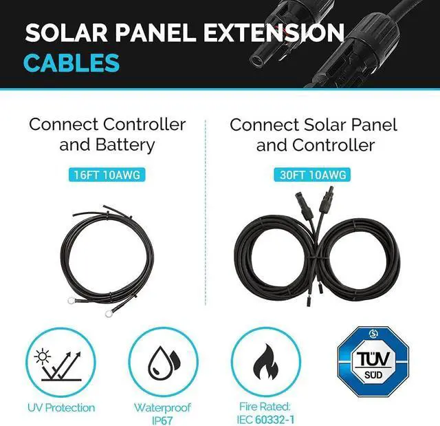 Alt view image 5 of 7 - 400 Watts 12 Volts Monocrystalline Solar RV Kit Off-Grid Kit with Adventurer 30A PWM LCD Charge Controller+ Mounting Brackets+ Male and Female Connectors+Solar Cables+Cable Entry housing