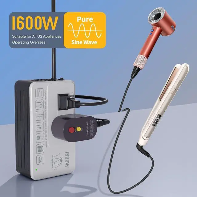 Alt view image 2 of 6 - 1600W 220V to 110V Voltage Converter, Power Any American Appliances in 220-250V, Plug & Play, No Limitations, Universal Power Plug Adapter Voltage Converter US to Europe International Travel