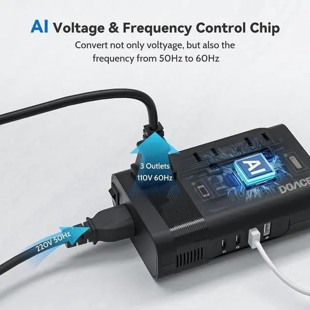 Alt view image 5 of 7 - 350W Voltage Converter, Ai 220V to 110V Converter and 50Hz to 60Hz Transformer, Power Converter Adapter Combo US to AU, UK, European Travel Plug Adapter for Hair Straightener Laptop Cell Phone