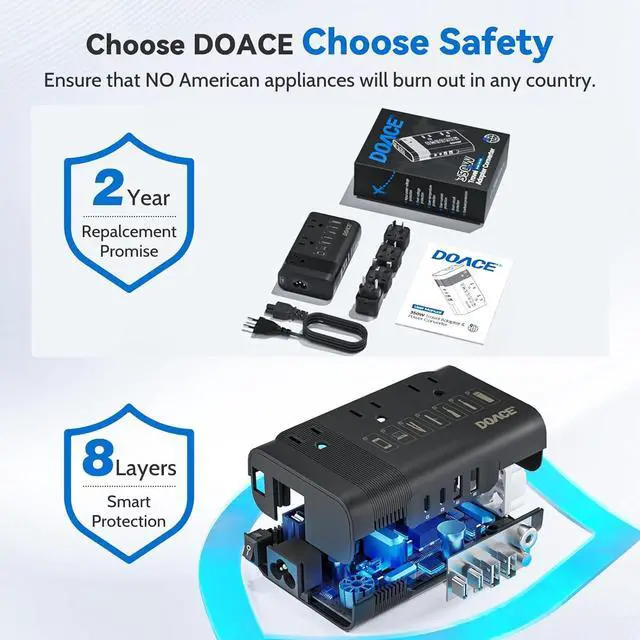 Alt view image 7 of 7 - 350W Voltage Converter, Ai 220V to 110V Converter and 50Hz to 60Hz Transformer, Power Converter Adapter Combo US to AU, UK, European Travel Plug Adapter for Hair Straightener Laptop Cell Phone