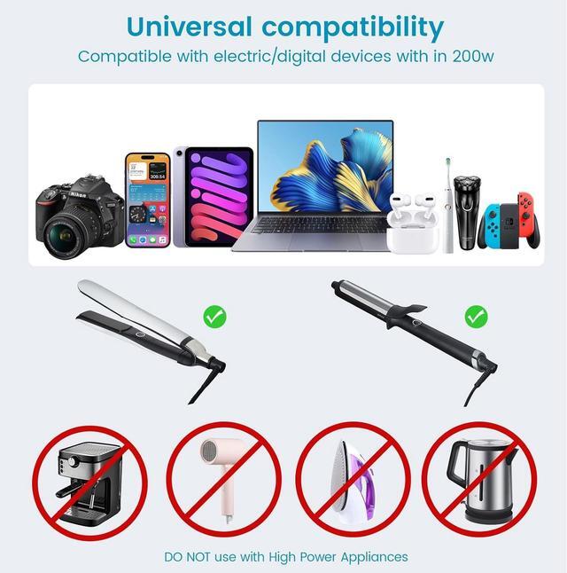 Alt view image 2 of 7 - 220V to 110V Voltage Converter US to Europe International Universal Travel Adapter for Hair Straighteners Curling Irons,Power Converter Plug Combo US to EU UK (White)