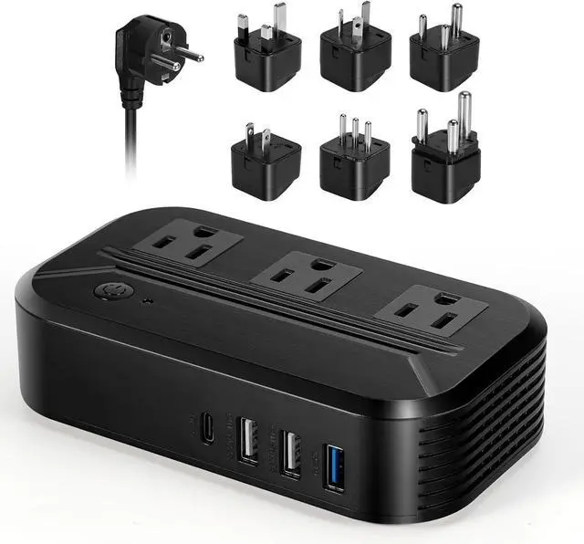 Main image of Voltage Converter 2300W International Power Converter Step Down 220v/240v to 110v/120v Travel Adapter Transformer w/ 4 USB 3 AC Outlets 7 Worldwide Plug Adapters EU/US/AU/IT/UK/India/South Africa