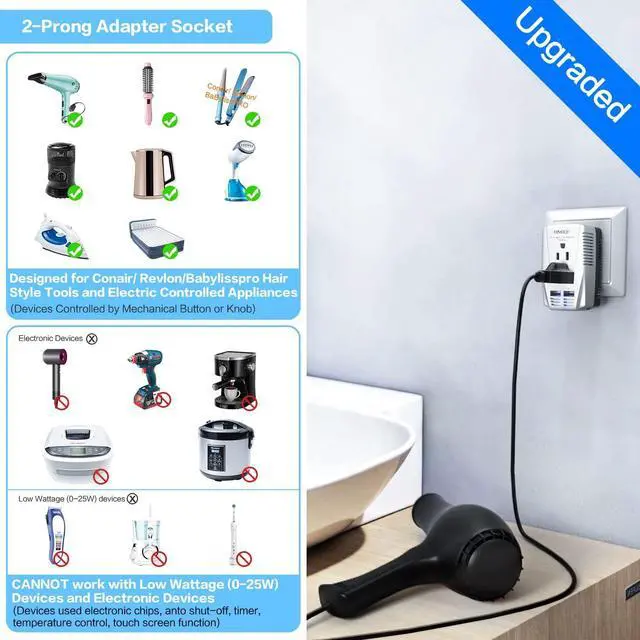 Alt view image 6 of 7 - 2000W Travel Voltage Converter Step Down 220v to 110v Power Converter for Hair Dryer Straightener Curling Iron, 10A Power Adapter with 2 USB Charging EU/UK/AU/US Worldwide Plug for Phone Gray