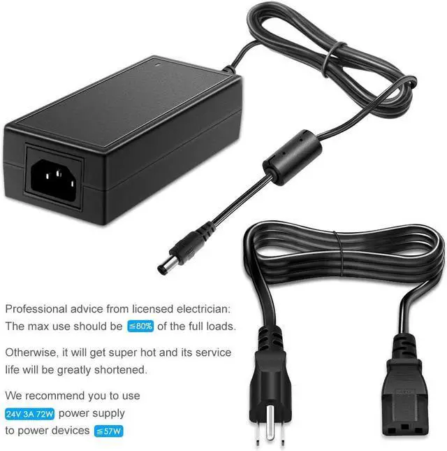 Alt view image 7 of 7 - SHNITPWR 24V 3A DC Power Supply Adapter AC 100V~240V to DC 24 Volt 3 Amp 72W Converter Transformer 5.5x2.5mm Plug for 5050 3528 LED Strip Light 3D Printer LED Driver CCTV Security System LCD Monitor