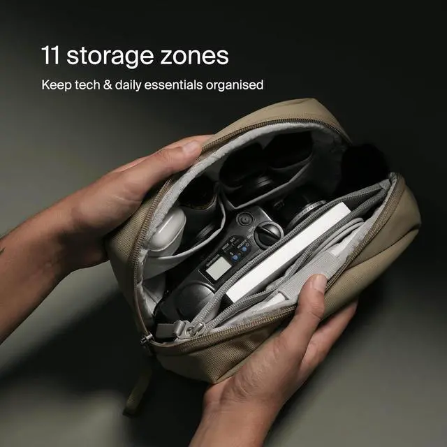 Alt view image 3 of 7 - Tech Organiser - Water Resistant, Recycled Electronics Travel Case, Cable Organiser Bag for Cords, Charger, Phone, Camera Accessories in Black