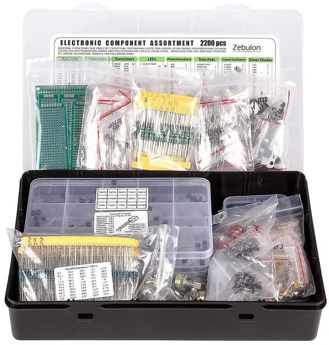 Alt view image 3 of 6 - 2200 pcs Electronic Component Assortment Kit, Capacitors, Resistors, Transistors, Inductors, Diodes, Potentiometer, IC, LED and PCB