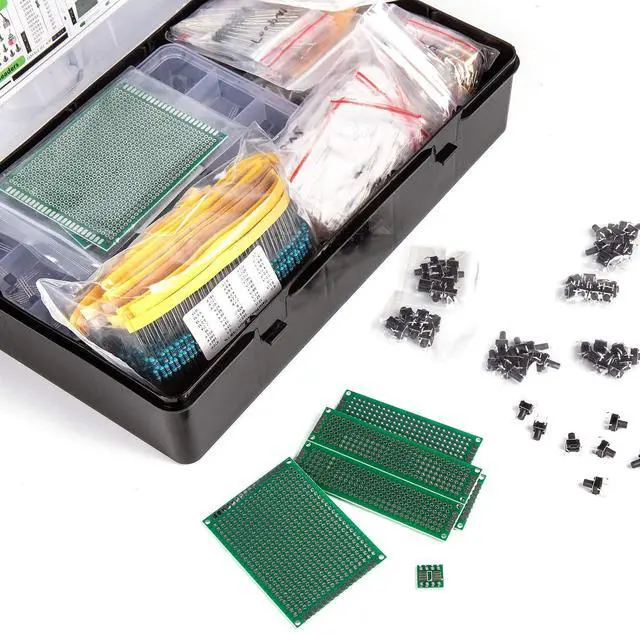 Alt view image 4 of 6 - 2200 pcs Electronic Component Assortment Kit, Capacitors, Resistors, Transistors, Inductors, Diodes, Potentiometer, IC, LED and PCB