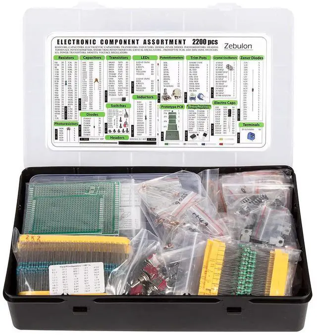 Alt view image 5 of 6 - 2200 pcs Electronic Component Assortment Kit, Capacitors, Resistors, Transistors, Inductors, Diodes, Potentiometer, IC, LED and PCB
