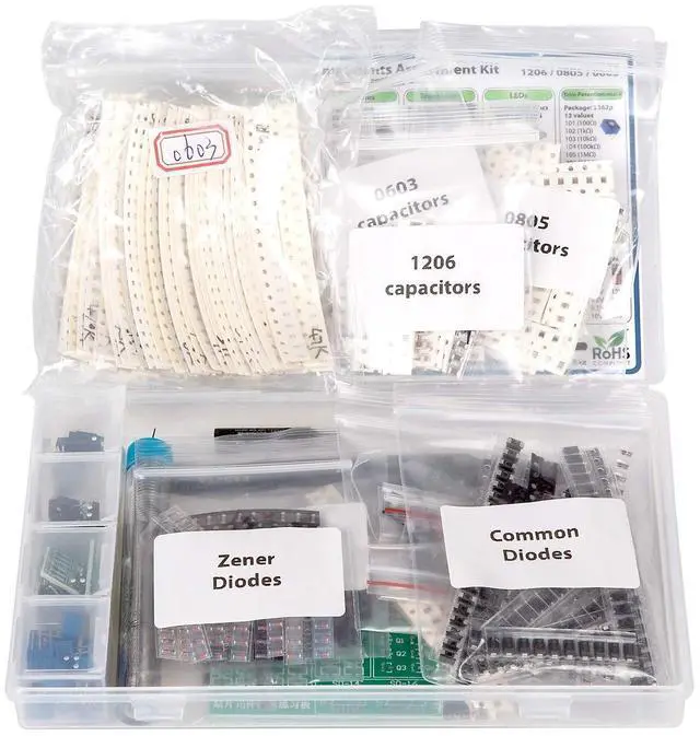 Alt view image 3 of 5 - 2900 pcs SMD 1206 0805 0603 Component Assortment, Resistor, Capacitor, Diode, Transistor, OpAmp, IC, Solder, PCB, SMT Soldering Assorted Kit