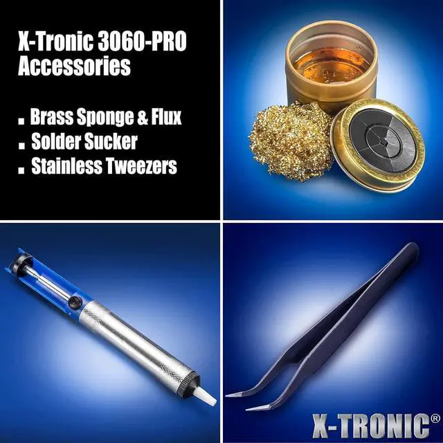 Alt view image 7 of 7 - 3060-PRO  75W Soldering Iron Station Kit  5 Extra Tips  Mini Mag Lamp  4 Helping Hands  Solder Sucker  Tweezers  50g Solder  Brass Sponge w/Flux  Sleep Func, °C/°F, 3 Temp Presets!