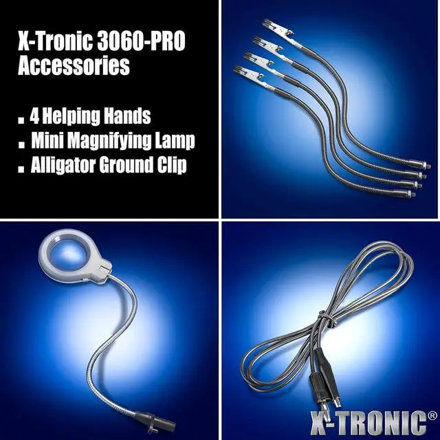 Alt view image 6 of 7 - 3060-PRO  75W Soldering Iron Station Kit  5 Extra Tips  Mini Mag Lamp  4 Helping Hands  Solder Sucker  Tweezers  50g Solder  Brass Sponge w/Flux  Sleep Func, °C/°F, 3 Temp Presets!