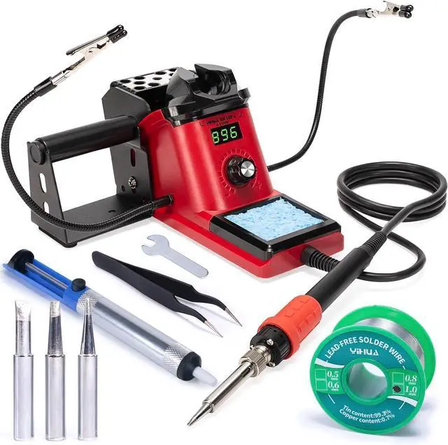 Main image of 926 III 110W Soldering Iron Station Kit with LED Display, 2 Helping Hands, 3 Extra Iron Tips, 35g Lead-Free Solder, Solder Sucker, S/S Tweezers, °C/°F Conversion, Calibration & Sleep Features