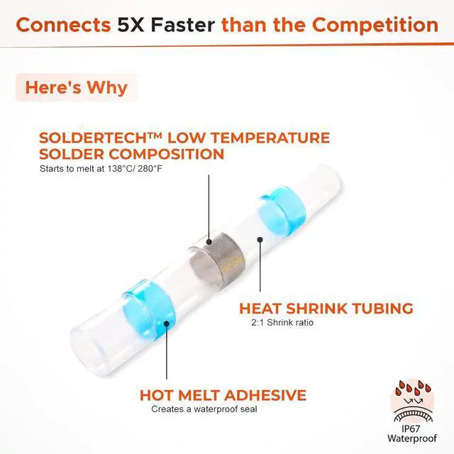Alt view image 2 of 7 - Waterproof Solder Seal Wire Connectors Kit, Electrical Insulated Wire Splice Heat Shrink Wire Connectors with 4 Gauges - 12-10, 16-14, 22-18, 26-24 AWG (250)