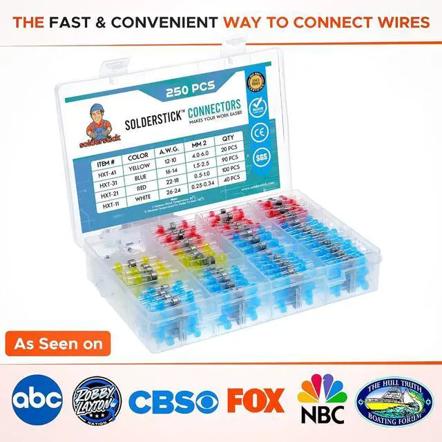 Alt view image 3 of 7 - Waterproof Solder Seal Wire Connectors Kit, Electrical Insulated Wire Splice Heat Shrink Wire Connectors with 4 Gauges - 12-10, 16-14, 22-18, 26-24 AWG (250)