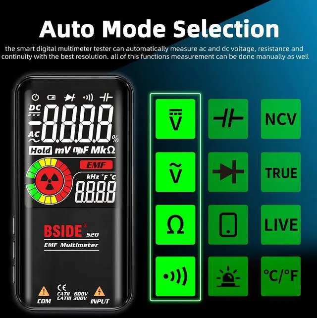 Alt view image 2 of 7 - Digital Multimeter, Color LCD 3 Results Display 9999 Counts Auto Range Voltmeter, Rechargeable with EMF Detector, Capacitance Ohm Hz Diode Live Check Voltage Tester