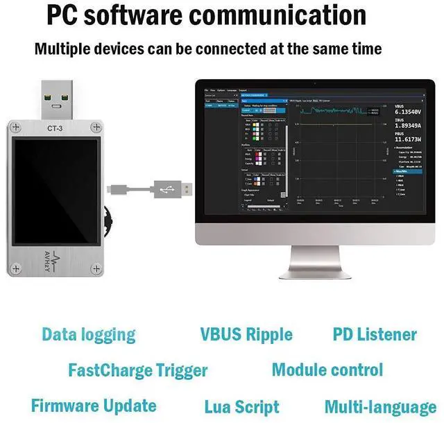 Alt view image 2 of 7 - USB Power Meter USB 3.1 Tester Digital Multimeter Current Tester Voltage Detector Lua Interpreter Integrated DC 29V 6A PD 2.0/3.0 QC 2.0/3.0/4.0 pps Trigge (CT3+SM-LD-00)
