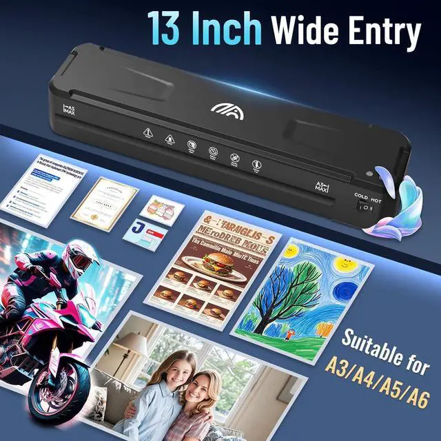 Alt view image 4 of 6 - Laminator Machine, 13 inch Laminator Machine with 50 Laminating Sheets, Fast Warm-Up No Jam Personal Laminator, Cold & Thermal Laminator Machine 11x17, Laminating Machine for Home Office School