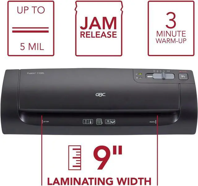 Alt view image 3 of 6 - Thermal Laminator Machine, Fusion 1100L, 9 Inch, 4 Min Warm-up, 3 or 5 Mil, with 10 EZUse Laminating Pouches (1703074)