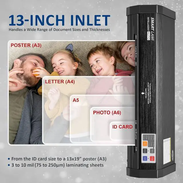 Alt view image 6 of 7 - Auto Sense, 3-10 mil Laminating Machine for Office and School, 50-Second Warm-up, 40 Inches/Minute, Never-Jam, Heavy Duty, 13-inch Thermal Laminator Machine 11x17