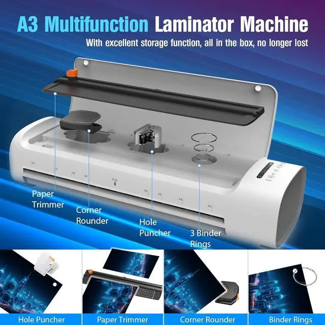 Alt view image 2 of 7 - Laminator Machine A3, 60s Quick Warm-up 13-inch Laminator with 52 Laminating Sheets Cold Hot Lamination 9 in 1 Thermal Laminator with Paper Trimmer Corner Rounder for Office School Business Home Use