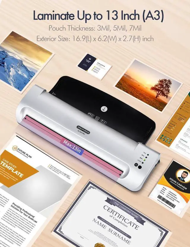 Alt view image 4 of 7 - Laminator Machine, SINOPUREN 13-inch Thermal Laminator, with Paper Trimmer, Corner Rounder, 10 Pouches Sheets, Quick Warm-Up, Cold and Hot Laminating for Home/School/Office