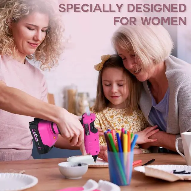 Alt view image 2 of 7 - Hot Glue Gun, 20V Pink Cordless Glue Gun with 30 PCS Full Size Glue Sticks, 2Ah Rechargeable Battery Glue Gun Kit for DIY, Arts & Craft, Decorations, Gift for Women