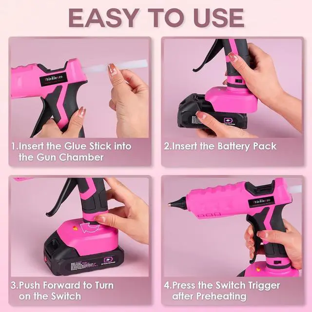 Alt view image 6 of 7 - Hot Glue Gun, 20V Pink Cordless Glue Gun with 30 PCS Full Size Glue Sticks, 2Ah Rechargeable Battery Glue Gun Kit for DIY, Arts & Craft, Decorations, Gift for Women