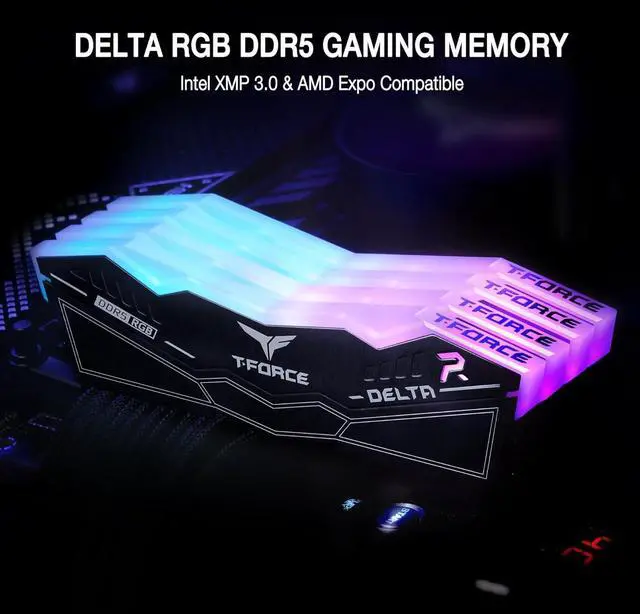 Alt view image 2 of 7 - T-FORCE DELTA RGB DDR5 Ram 32GB (2x16GB) 6000MHz PC5-48000 CL30  XMP 3.0  Expo Compatible Desktop Memory Black FF3D532G6000HC30DC01