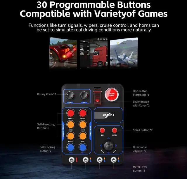 Alt view image 5 of 7 - Multi-function Racing Button Box PC USB Simulation Racing Instrument Center Control Button Box -Compatible with PC/ V9 GEN2, 30 Programmable Buttons, Adjustable RGB Lighting,Truck ETS2 Hub Sim racing