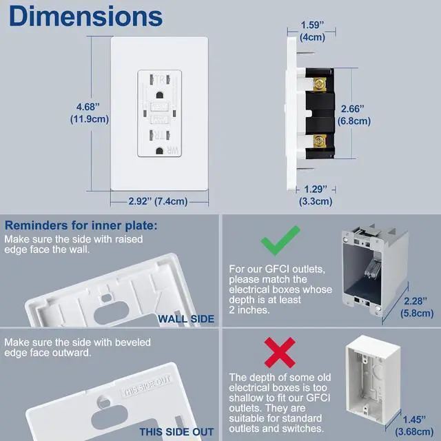 Alt view image 5 of 7 - ELECTECK 10 Pack GFCI Outlets 15 Amp, Outdoor Weather Resistant (WR), Self-Test GFI Receptacles with LED Indicator, Ground Fault Circuit Interrupter, Screwless Wallplate Included, UL Listed, White