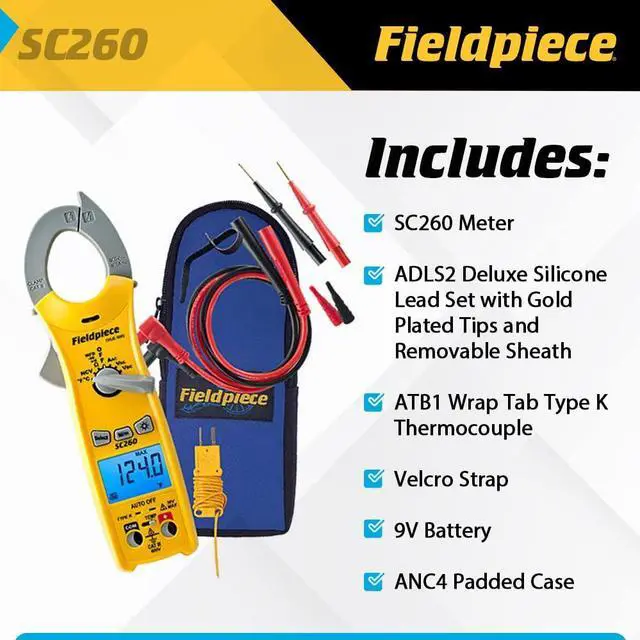 Alt view image 5 of 6 - Compact HVACR Clamp Multimeter SC260  True RMS Clamp Meter with Temperature, Capacitance & Backlight