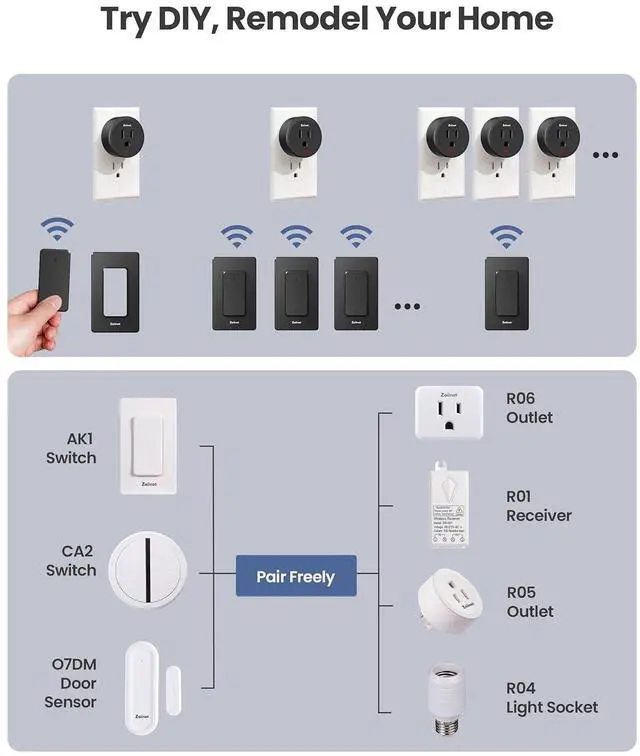 Alt view image 3 of 6 - Remote Control Outlet Plug Switch, Buckle Design & Removable Wireless Light Switch, 300 ft, 1500W On Off Power Switch for Household Appliances, No Wiring No WiFi, Programmable, Black