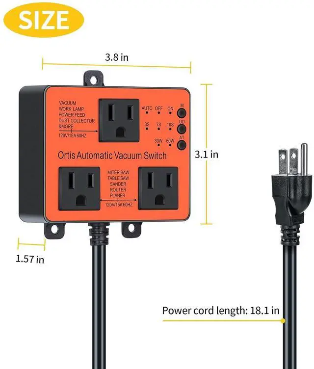 Alt view image 6 of 7 - Vacuum Switch, Ortis Dust Control Autoswitch for More Power Tools, Delay Vacuum On/Off to Prevent Circuit Overload and Tripping, Adjustable Actuation Threshold