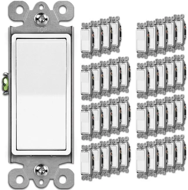 Main image of 40 Pack Single-Pole Light Switch, 15A 120/277V, Paddle Wall Switch, On/Off Rocker Interrupter, UL Listed, White