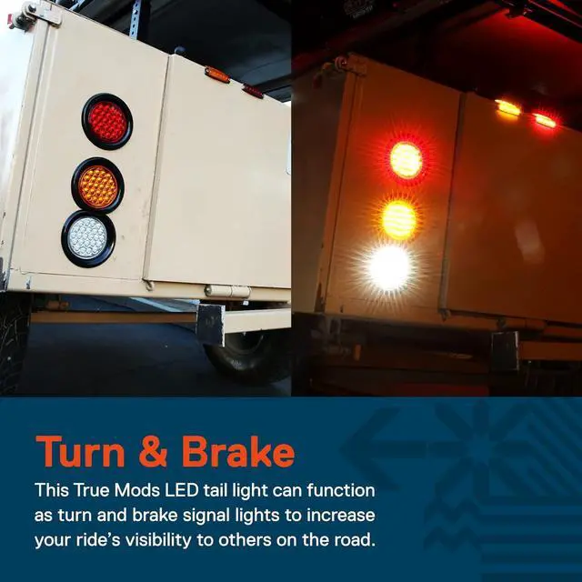 Alt view image 3 of 6 - 4pc 4" Round Amber 24 LED Trailer Tail Lights [DOT certified] [Grommet & Plug Included ] [IP67 Waterproof] Park Turn Trailer Lights for RV Trucks