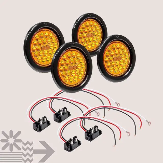Alt view image 6 of 6 - 4pc 4" Round Amber 24 LED Trailer Tail Lights [DOT certified] [Grommet & Plug Included ] [IP67 Waterproof] Park Turn Trailer Lights for RV Trucks