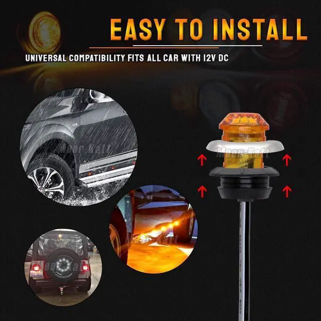 Alt view image 6 of 6 - Meerkatt 3/4 Inch Round Mini 3 LED Side Marker Lights with Stainless Chrome Bezel Sealed For Trailer Pickup Truck Lorry Boat 12V DC