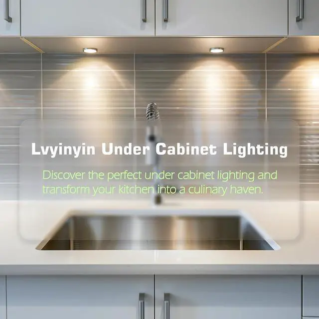 Alt view image 6 of 7 - Small LED Puck Lights for Uplight or Downlight, 120V Hardwired & Plug in Cabinet Lights Kit, Wireless RF Remote Control Dimmable, Daisy Chained Linkable, White Wires, Daylight, 12 Lights