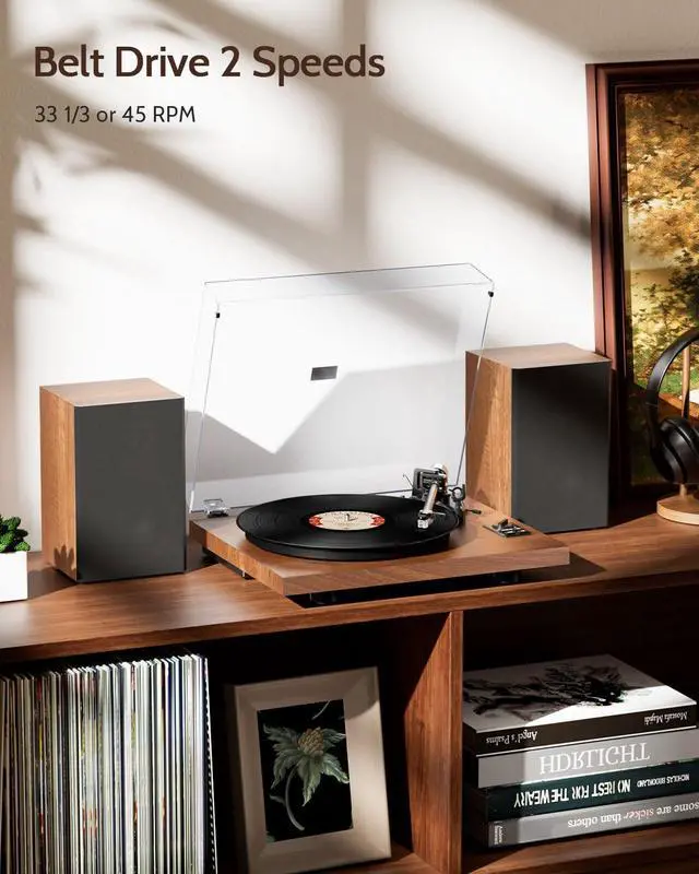 Alt view image 3 of 7 - Bluetooth Turntable HiFi System with 36 Watt Bookshelf Speakers, Patend Designed Vinyl Record Player with Magnetic Cartridge, Bluetooth Playback and Auto Off